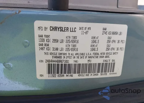 2008 Chrysler Town & Country Lx from USA, damaged, VIN 2A8HR44H68R671831